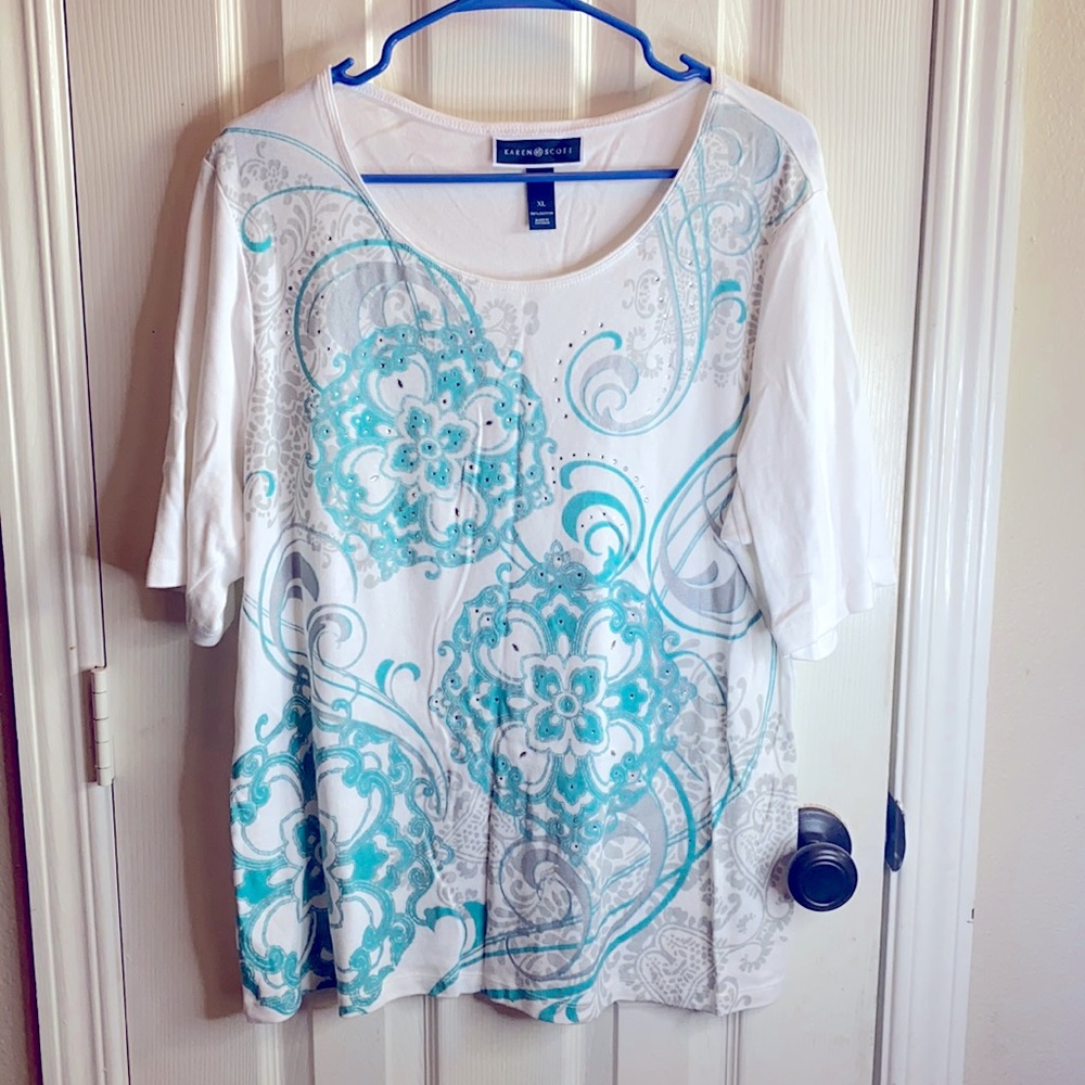 Karen Scott Aqua/White Shirt